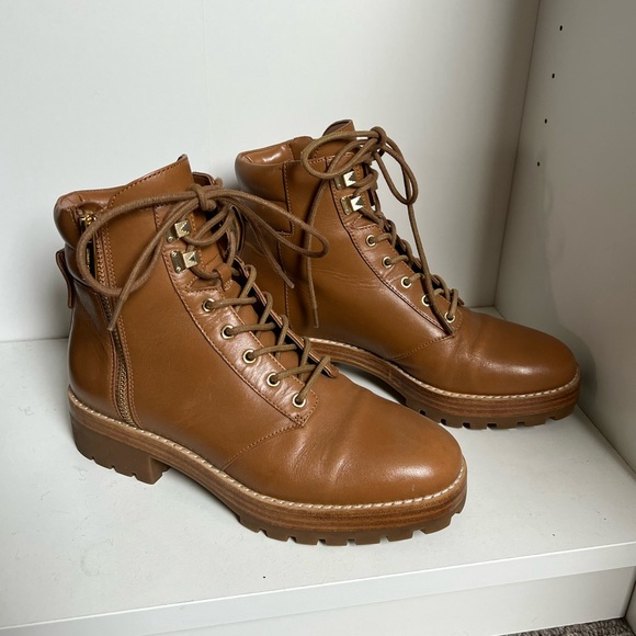 Michael Kors brown leather combat motor boots - Picture 1 of 7